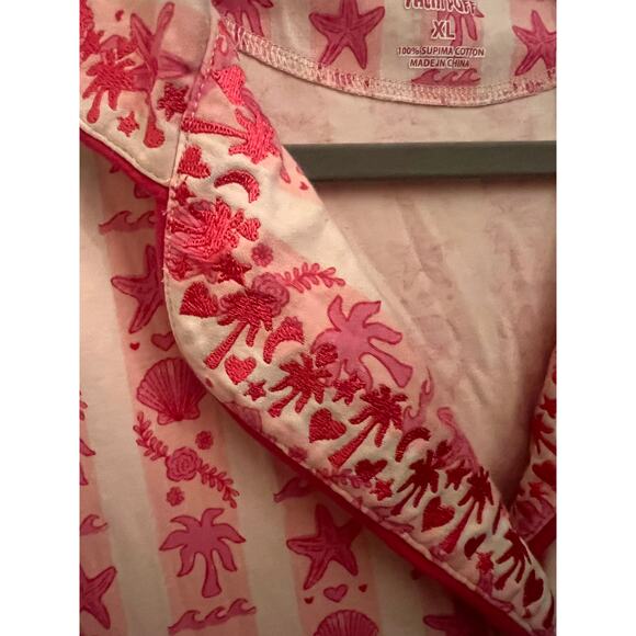 Pink Palm Puff Pajama Top Blush Bay XL Short Sleeve Button Down Embroidery Sleep - Picture 7 of 9